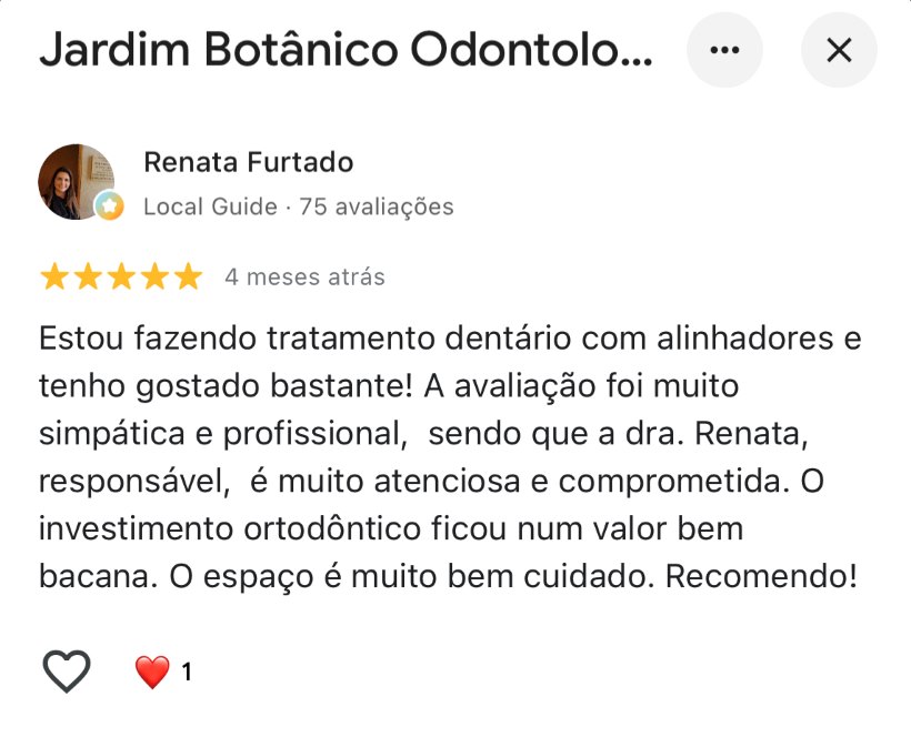 Avaliação 5 estrelas de paciente no Google