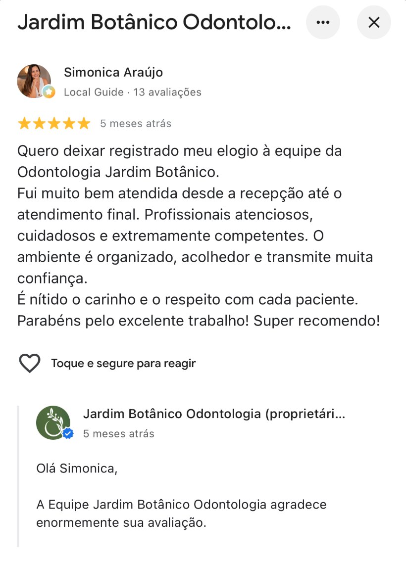Avaliação 5 estrelas de paciente no Google