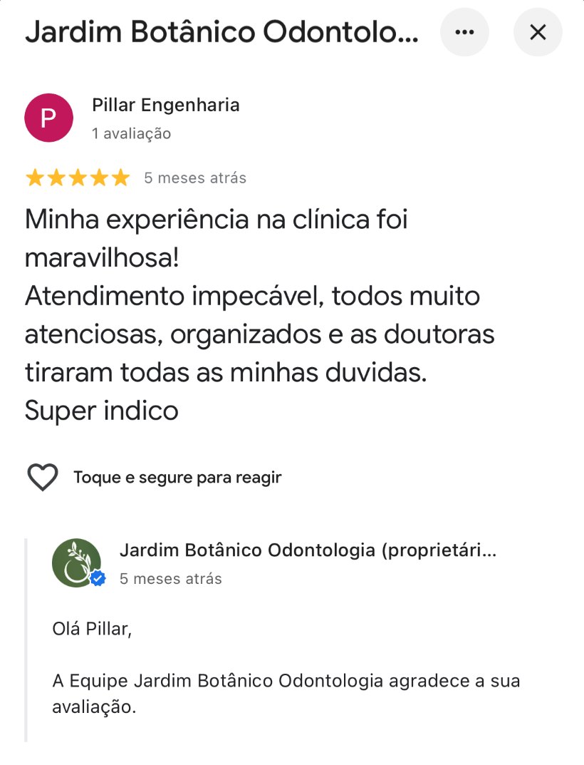 Avaliação 5 estrelas de paciente no Google