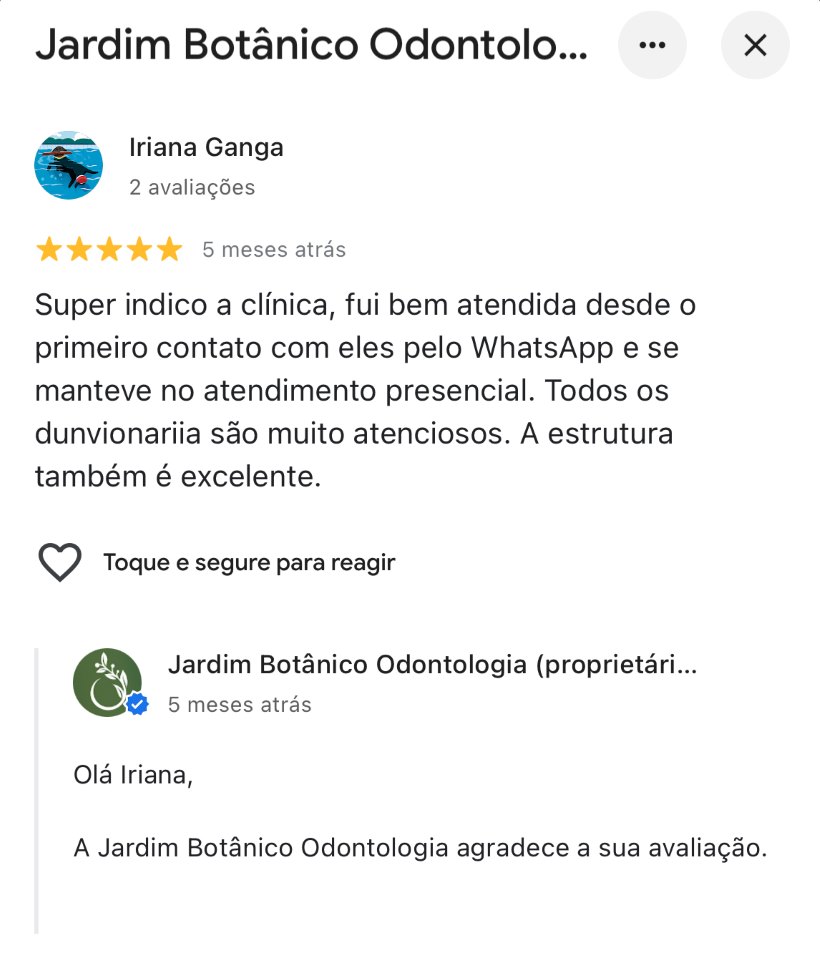 Avaliação 5 estrelas de paciente no Google